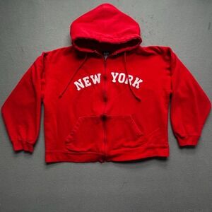 RAG Men‎ Hoodie Red Puff Letter New York Fleece Zip Up Medium Streetwear